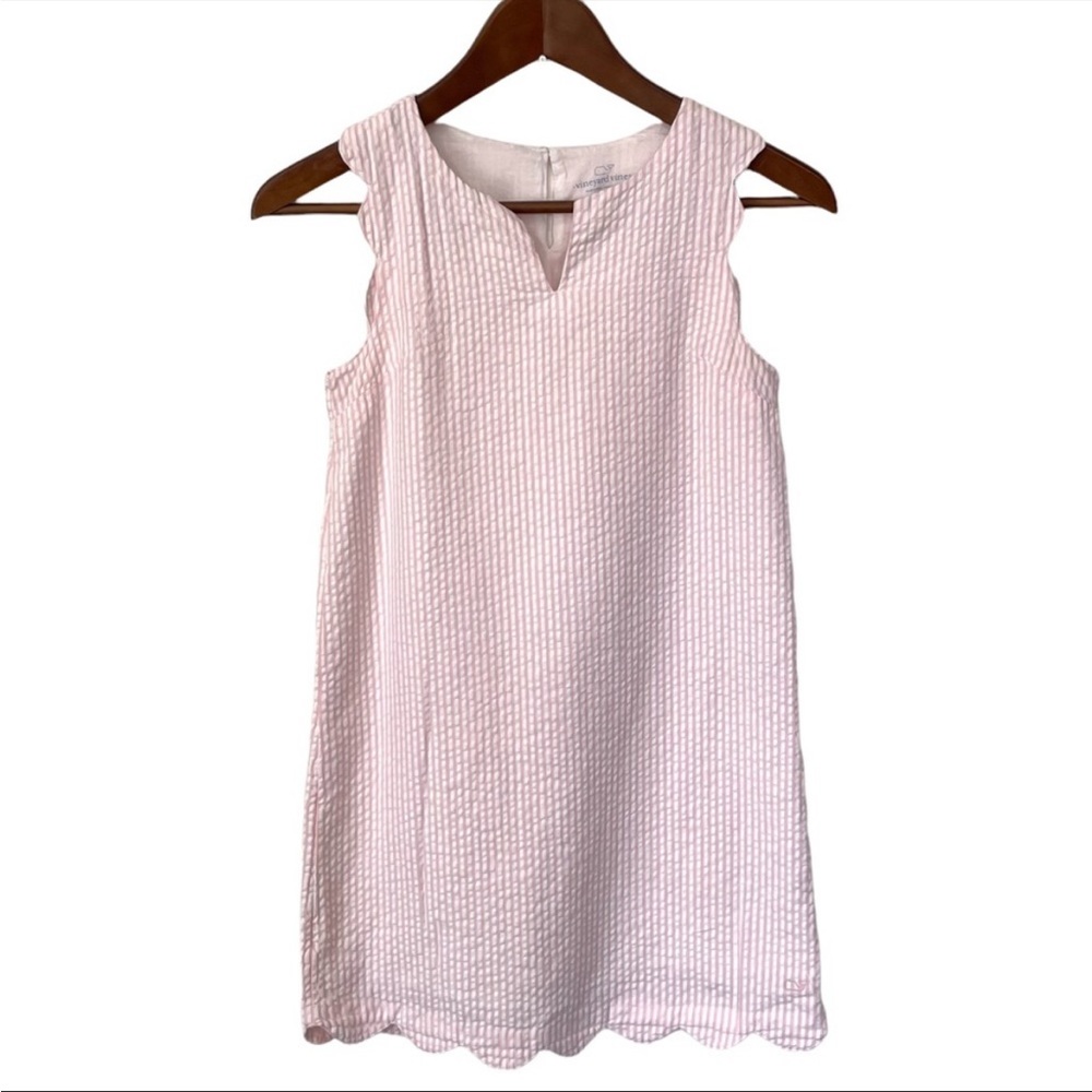 Vineyard Vines Girl's Pink Seersucker Scallop Cisco Sheath Dress, Size 10